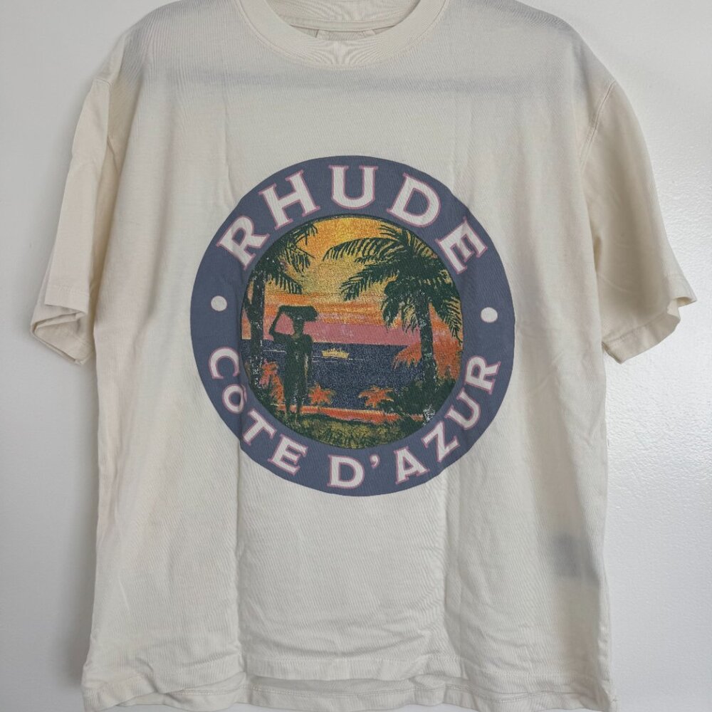 Rhude White Short Sleeve Cotton Tee Shirt (Size Small)